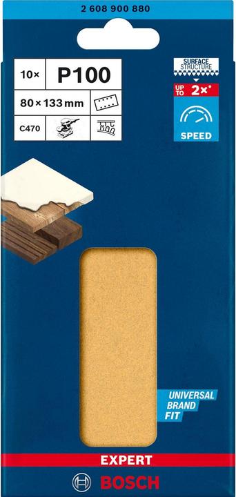 Produktbild Bosch Professional Zubehör EXPERT C470 Schleifpapier mit 8 Löchern für Schwingschleifer, 80 x 133 mm, G 100, 10-tlg. (100)
