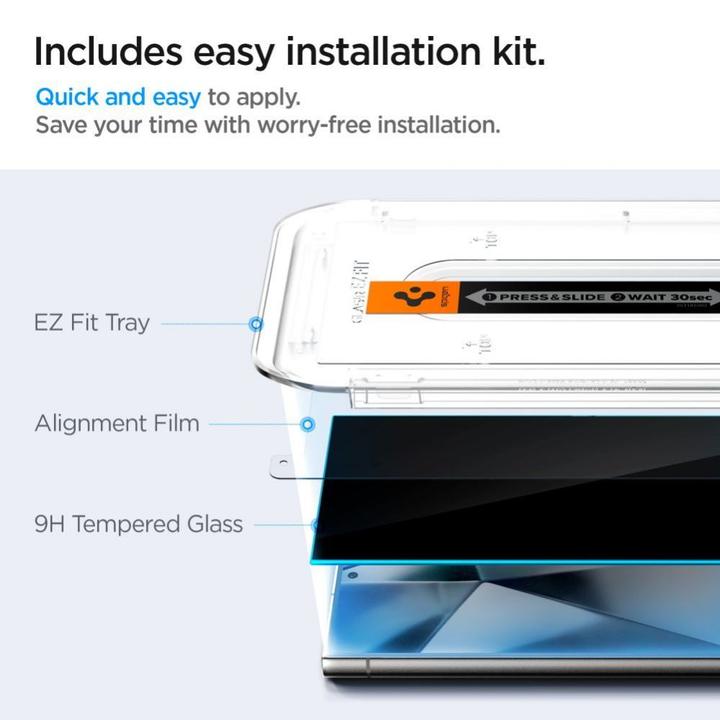 Actual product image Spigen Galaxy S24 Ultra Glass Screen Protector EZ Fit GLAS.tR Privacy 2PCS (2 Piece, Samsung Galaxy S24 Ultra)