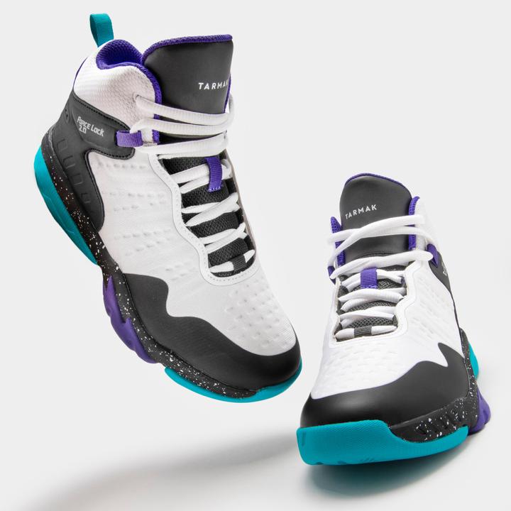 Actual product image Tarmak Kids' Intermediate Basketball Shoes SS500H - White/Black/Purple (37)