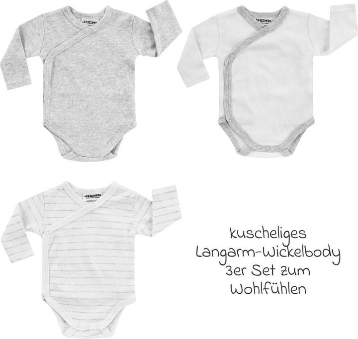 Produktbild Jacky Baby Wickelbody Langarm 3er Pack - Grau Melange, Ringel Baby-Bodys & Wickelbodys (68)