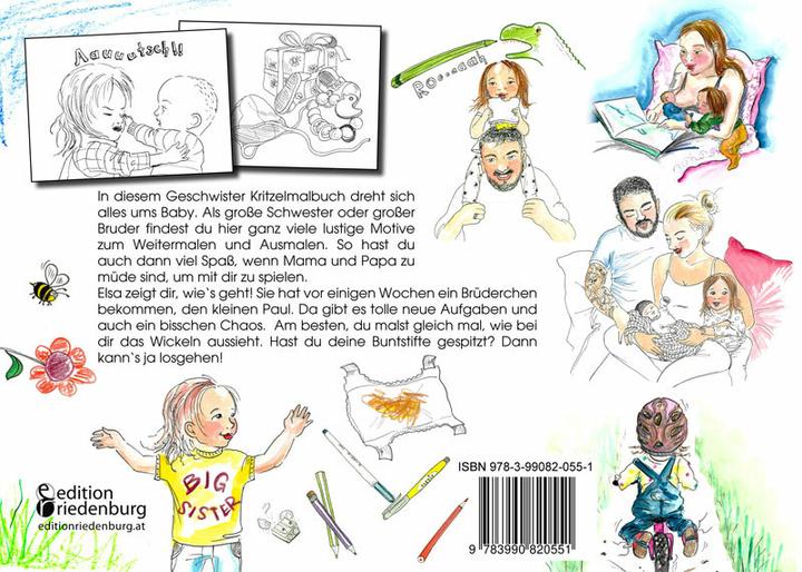 Actual product image The sibling doodle colouring book for all big sisters and brothers aged 3 and over
