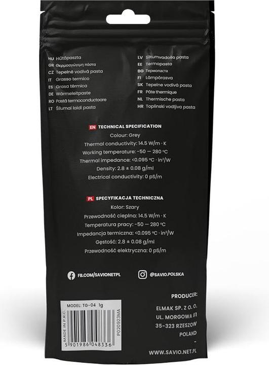 Actual product image Savio TG-04 (14.50 W/m K, 1 g)