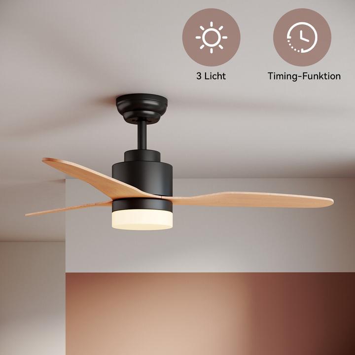 Produktbild SONNI Deckenventilator mit Licht und Fernbedienung, geräuschlos, 3 Farbtemperaturen, 119 cm, Schwarz (0 dB)