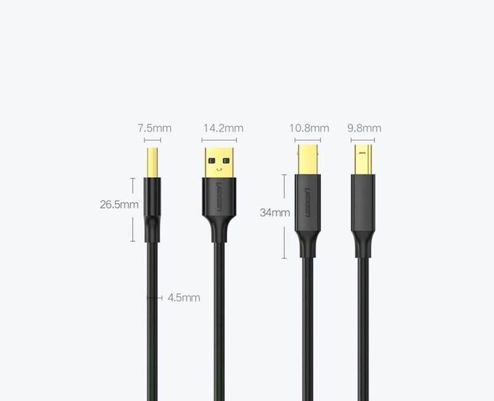 Productafbeelding Ugreen US135 USB 2.0 AB printerkabel 5m - zwart (5 m, USB 2.0)