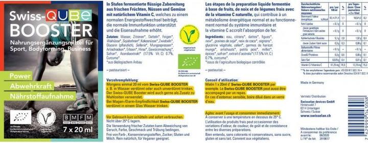 Valeurs nutritives et ingrédients Swiss Qube Booster (7 pièce(s), Liquide)