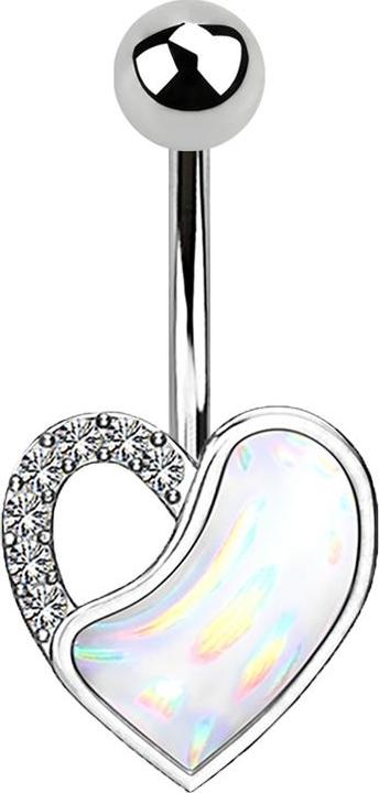 Produktbild Star Piercing Banane silber Herz mit Kristall und Epoxidstein weiss (Messing, Chirurgenstahl 316L)