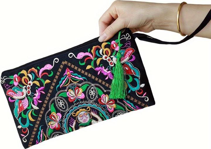 Actual product image Only-Bags.Store 1 Stück Bohemian bestickte Kupplung Geldbörse, Boho-Stil Armband, Mode-Accessoire, Polyester