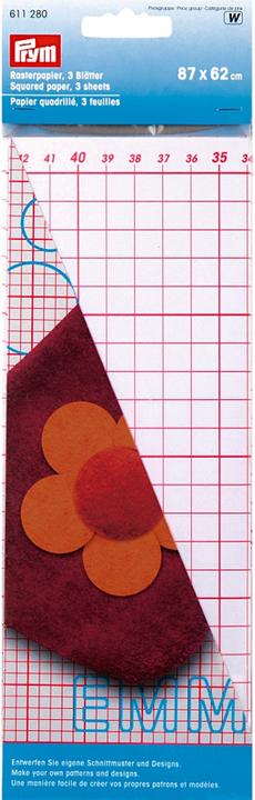 Produktbild Prym Rasterpapier, weiss/rot 62 x 87 cm, Karte 3 Stk.