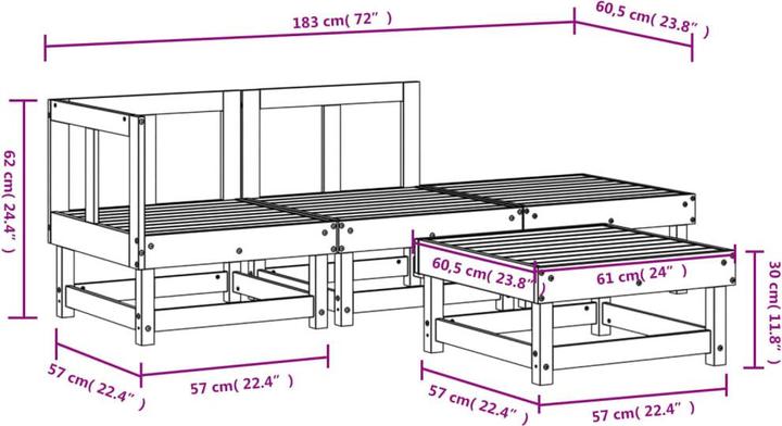 Actual product image VidaXL 4-tlg. Garten-Lounge-Set Weiss Massivholz Kiefer,Farbe
