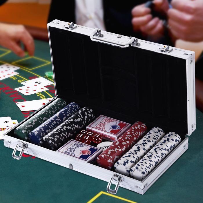 Immagine prodotto Swisshandel24 Valigetta da poker Set da poker 300 fiches 2x pacchetto di carte 5x dadi 1x valigetta in alluminio