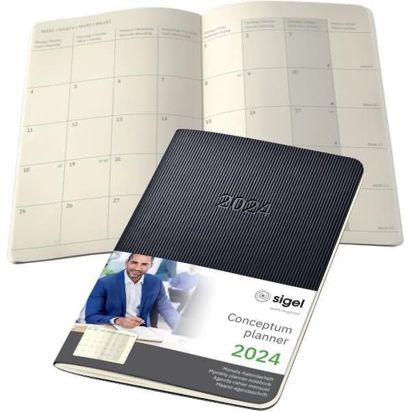 Actual product image Sigel Monthly calendar 2024 C2485 black, 2S/1M, SC, 140x93x5mm (A6, Soft cover, German)