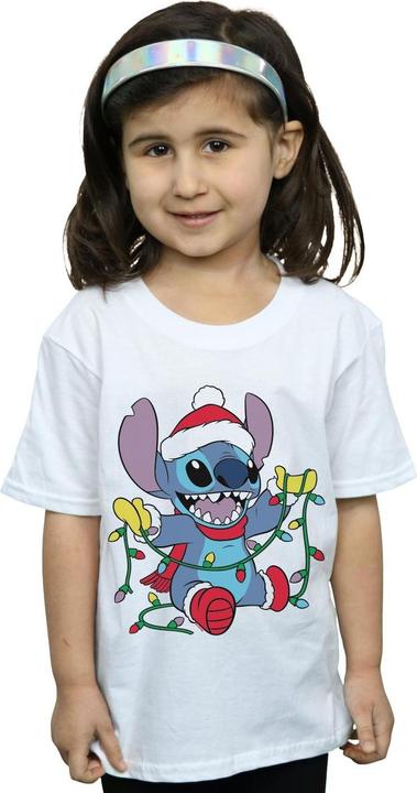 Actual product image Disney Girls Lilo And Stitch Christmas Lights Cotton T-Shirt (140, 146)