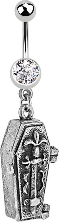 Produktbild Star Piercing Banane silber mit Kugel und Kugel Kristall silber Anhänger Sarg (Messing, Chirurgenstahl 316L)