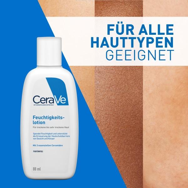 Produktbild CeraVe Feuchtigkeitslotion: Körperlotion für trockene bis sehr trockene Haut für Gesicht und Körper (Körpercreme, 88 ml)