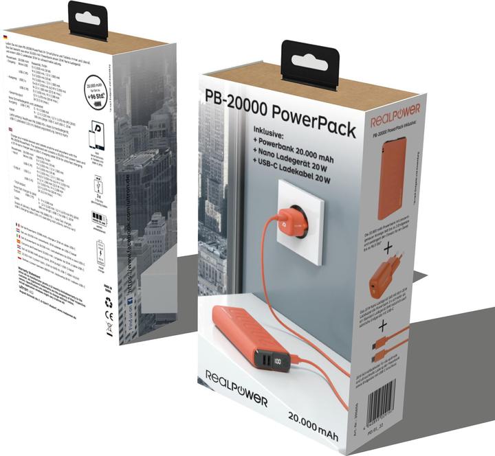 Actual product image RealPower Powerbank PB-20000 Power (20000 mAh, 20 W, 74 Wh)