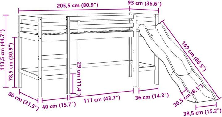 Image du produit VidaXL Lit superposé pour enfant avec tour (80 x 200 cm)
