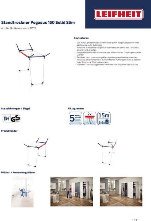 Produktbild Leifheit Standtrockner Pegasus 150 Solid Slim (15 m)