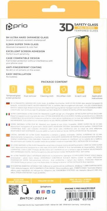 Image du produit prio Verre trempé 3D iPhone 11Pro Max/XS Max + verre Cam noir (1 pièce(s), Apple iPhone 11 Pro Max, Apple iPhone XS Max)