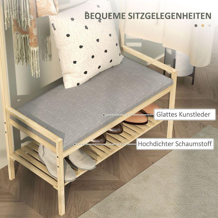 Immagine prodotto Swisshandel24 Garderobenständer mit Schuhbank, Kleiderständer mit Haken, Schuhregal, Natur