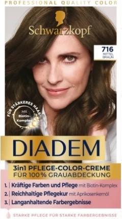 Produktbild Schwarzkopf Diadem, 3in1 Pflegefarbe Creme, Haarfärbemittel 716 mittelbraun, 1 Stück (716 Mittelbraun)