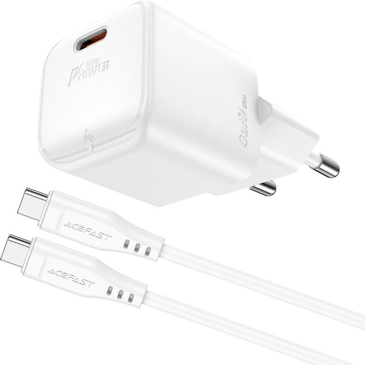Productafbeelding Acefast Caricatore da muro A77 Mini PD 30W GaN + cavo USB-C - bianco (30 W)