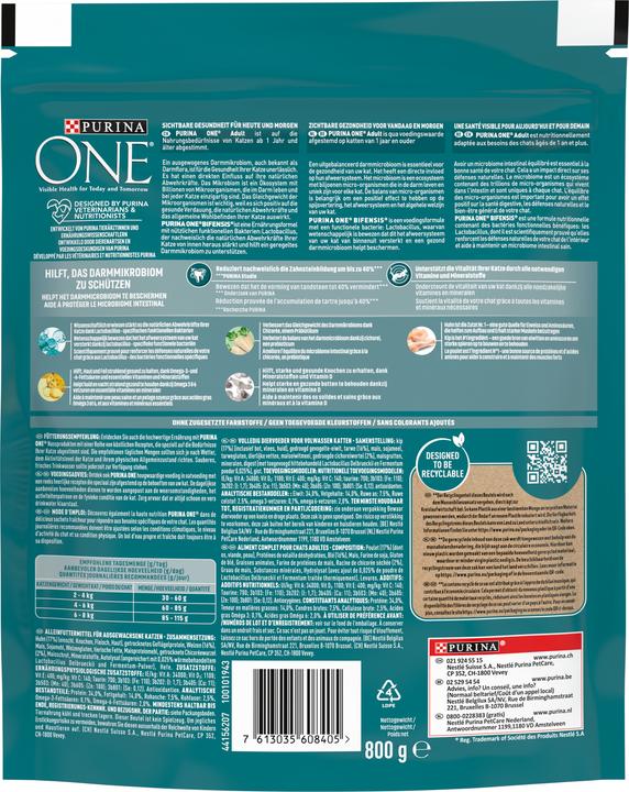 Valeurs nutritives et ingrédients Purina ONE Poulet et céréales complètes (Adulte, 1 pcs, 800 g)