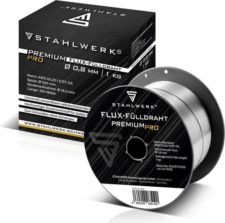Produktbild Stahlwerk Schweissdraht MIG MAG Premium Fülldraht E71T-GS Ø 0,8 mm S100/D100 1 kg