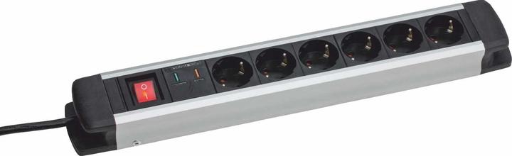 Actual product image As - Schwabe 6-way aluminium socket strip with surge protection and switch (6 x, CEE 7/3, 1.50 m)