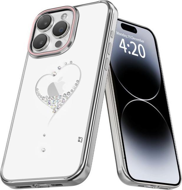 Actual product image Kingxbar Wish Series silicone case with crystals for iPhone 15 Pro Max - silver (Apple iPhone 15 Pro Max)