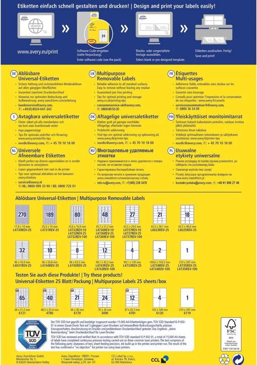 Image du produit Avery Étiquettes universelles, amovibles