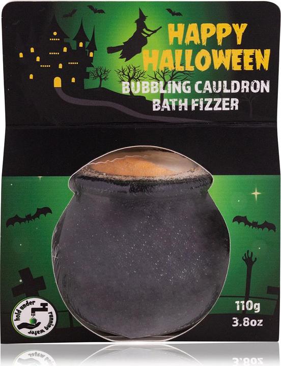 Actual product image Accentra HAPPY HALLOWEEN bath stain in plastic bowl in kettle shape, 110g, fragrance: orange, colour: (Bath bombs)