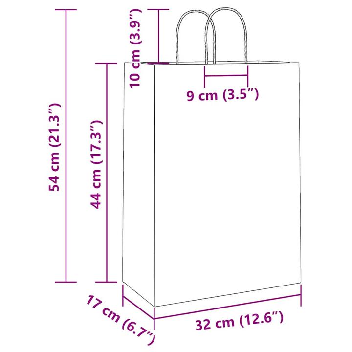 Produktbild VidaXL Kraftpapiertüten 250 Stk. mit Henkel Braun 32x17x44 cm Papiertüte (Geschenktüte, 250 x)