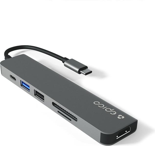 Immagine prodotto Epico Resolve Hub in alluminio 6in1 8K grigio (USB-C, 6 Porti)