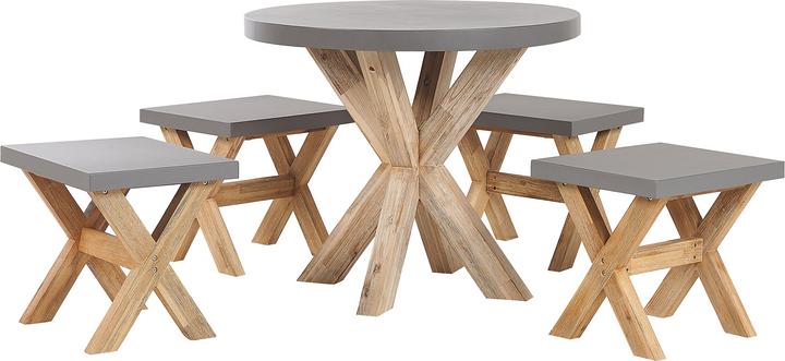 Produktbild Beliani Gartenmöbel Set Faserzement grau 4-Sitzer 5-teilig Tisch ⌀ 90 cm OLBIA (90 cm)