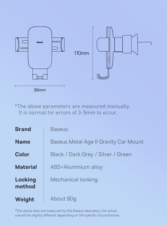 Immagine prodotto Baseus Metal Age II Supporto auto gravitazionale su griglia di ventilazione (grigio)