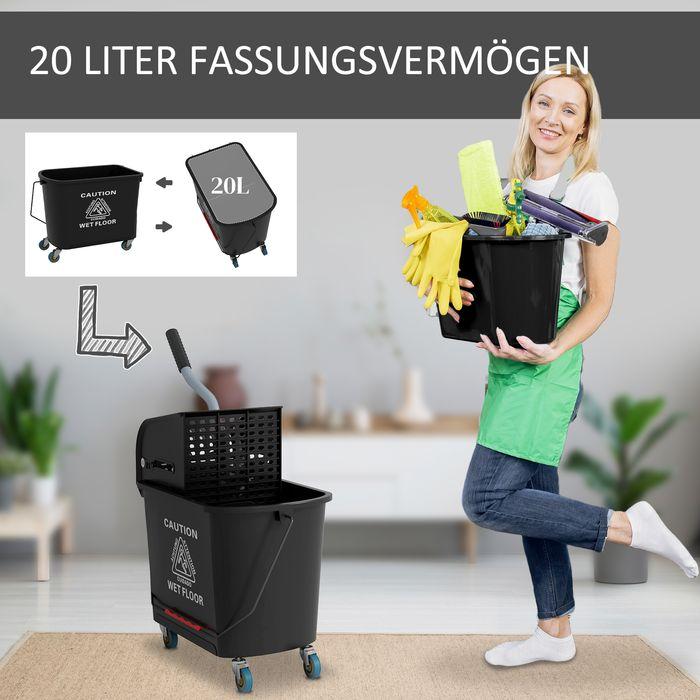 Produktbild Swisshandel24 Putzwagen Fahreimer Putzeimer 20 Liter Wischwagen mit Presse 2 Kammern Schwarz (1 Stk.)