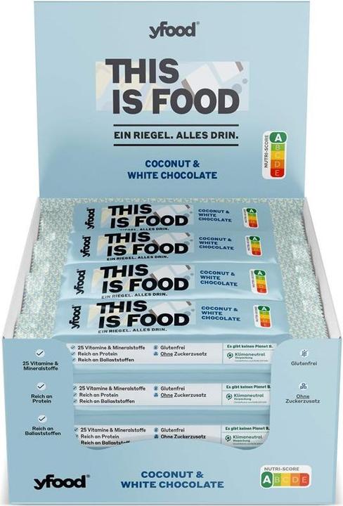 Valori nutrizionali e ingredienti YFood Cocco e cioccolato bianco (Cioccolato bianco, Cocco, 12 pz., 720 g)
