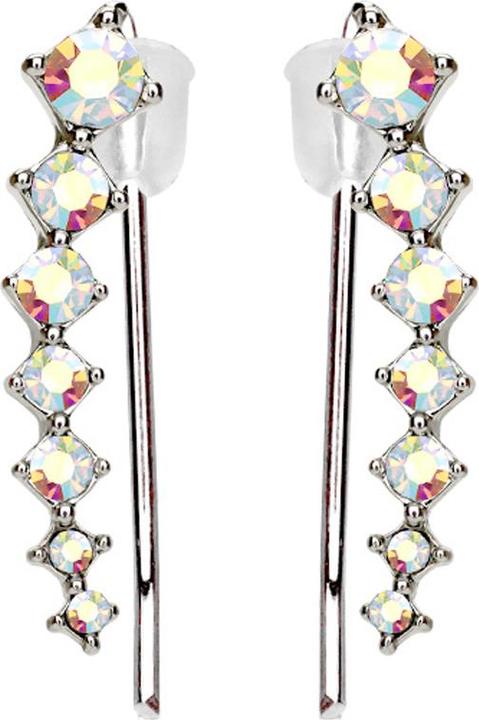 Star Piercing Ohrring Ear Climber silber mit quadraten und Kristall farbig