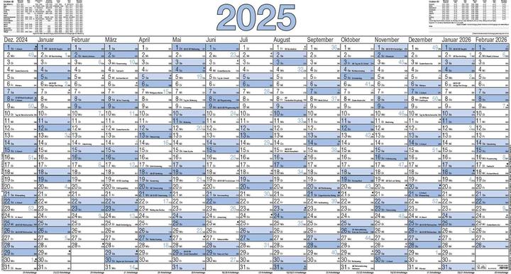 Produktbild Plakatkalender 2025, 140x77cm, Plakatkalender mit 15 Monaten auf 1 Seite, 5 Stk. gerollt (Harter Einband, Deutsch)