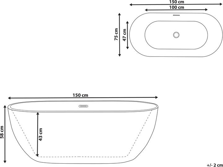 Produktbild Beliani Badewanne freistehend weiss oval 150 x 75 cm CARRERA (202 l, 75 cm)