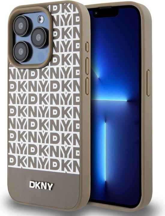 Immagine prodotto DKNY Custodia MagSafe in pelle PU con motivo a righe sul fondo per iPhone 14 Pro Max Marrone (Apple iPhone 14 Pro Max)