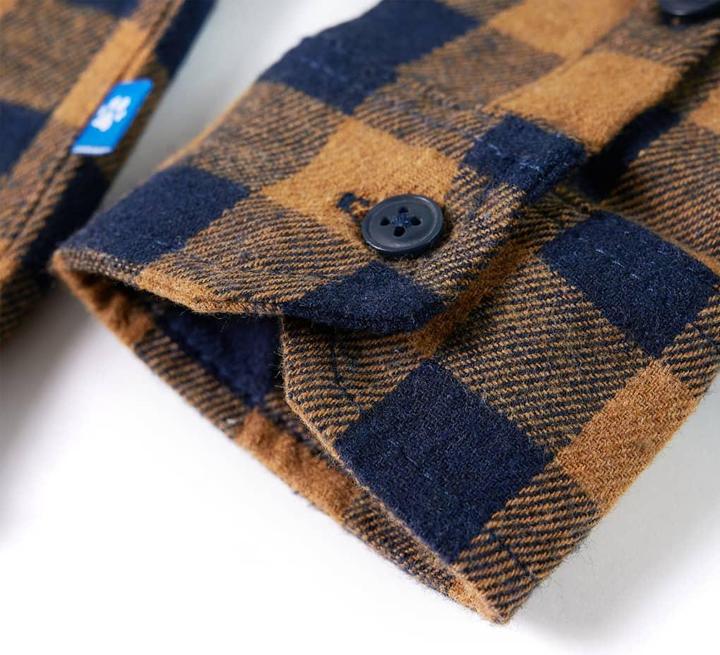 Actual product image VidaXL Children's shirt checked pattern cognac and blue 116,Material: 80 (116)