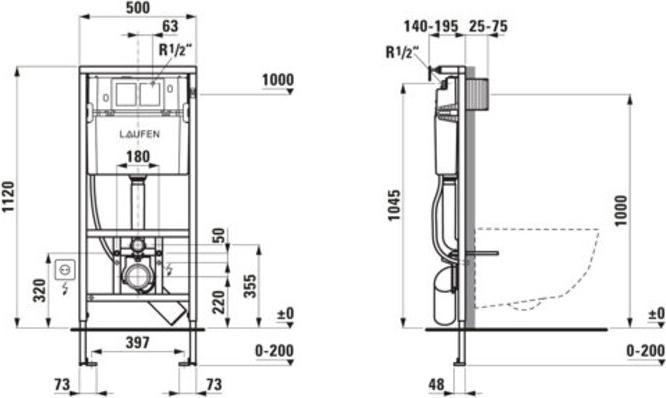 Actual product image Laufen Lis cw1 inbouwframe met reservoir 500x1120