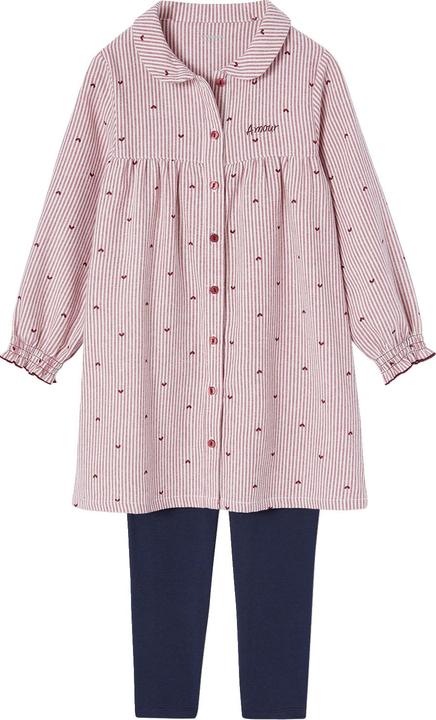 Produktbild Vertbaudet Gestreiftes Mädchen Flanell-Nachthemd & Leggings (92)