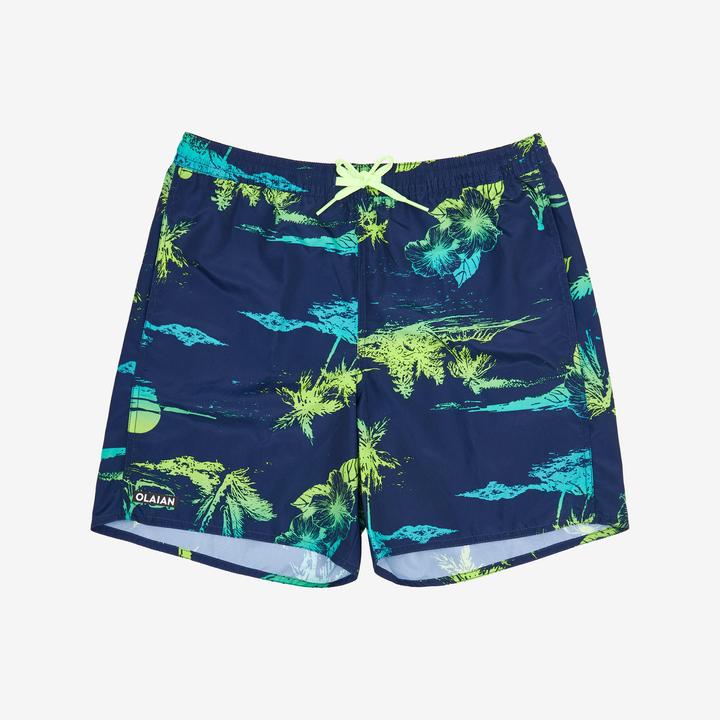 Olaian Boardshorts Surfen Jungen mit Taschen 100 Stories dunkelblau
