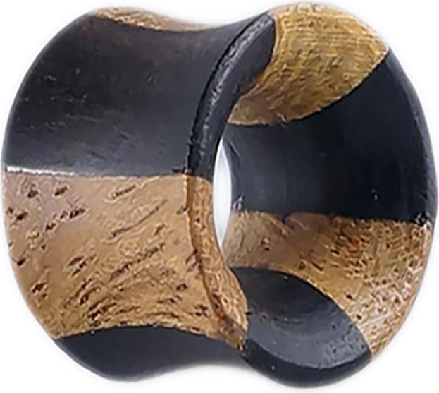 Star Piercing Flared Tunnel aus Areng Holz und Obstbaumholz mit Warnzeichen Strahlung (ohne Messing, Organisch)