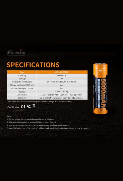 Actual product image Fenix Battery ARB-L21-5000U
