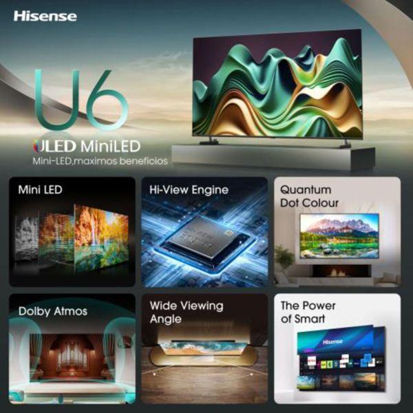 Immagine prodotto Hisense TV 75U6NQ (189 cm (75 pollici), nero/grigio scuro, UltraHD/4K, triplo sintonizzatore, Mini LED) (75", LED, 4K, 2024)