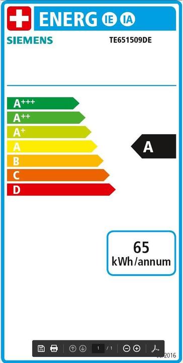 Energie-Label Siemens EQ6 plus s100, TE651509DE (CH-Stecker)