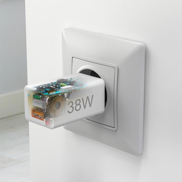 Immagine prodotto Hama Mini caricatore, GaN, USB-C Power Delivery (PD) + USB-A QC3.0, 38W, bianco (38 W)